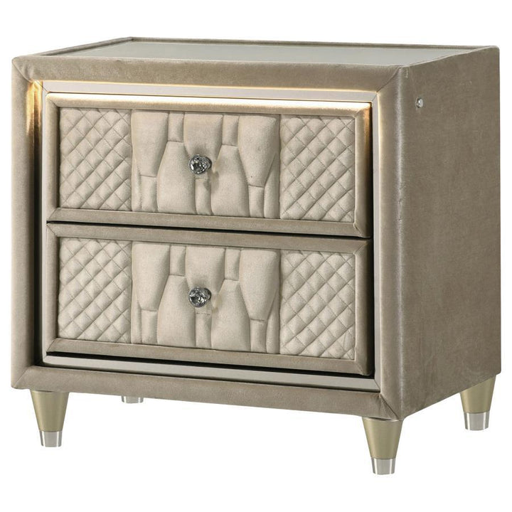 Lorient - 2-Drawer LED Nightstand With USB - Ivory And Camel