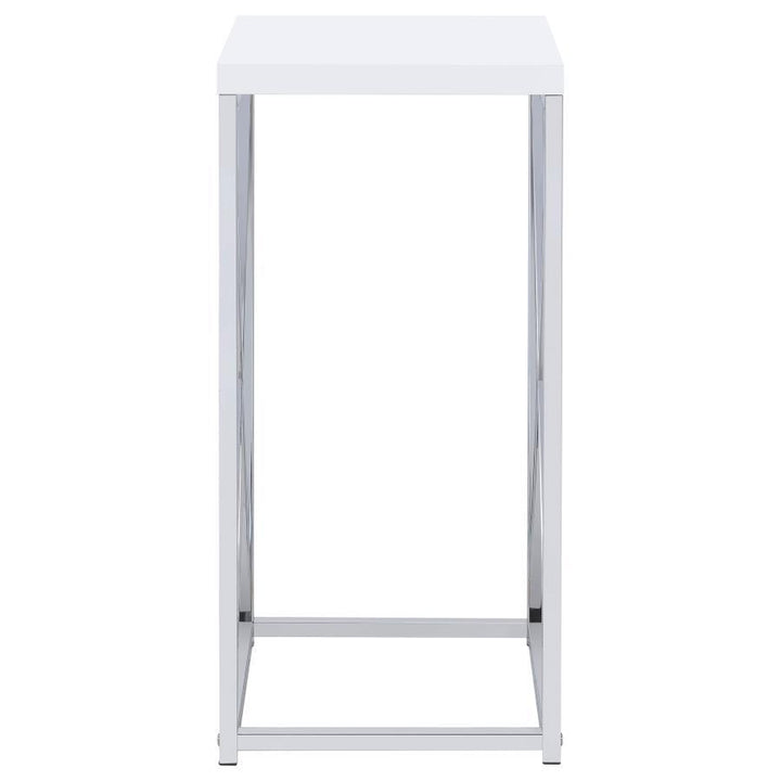 Edmund - Square Accent Side Table - White High Gloss And Chrome