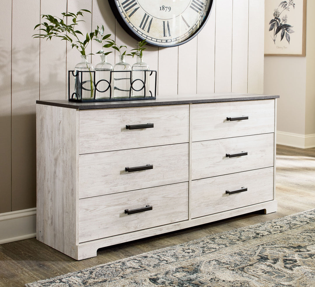 Shawburn - Six Drawer Dresser - Pewter-tone pulls - White / Black / Gray