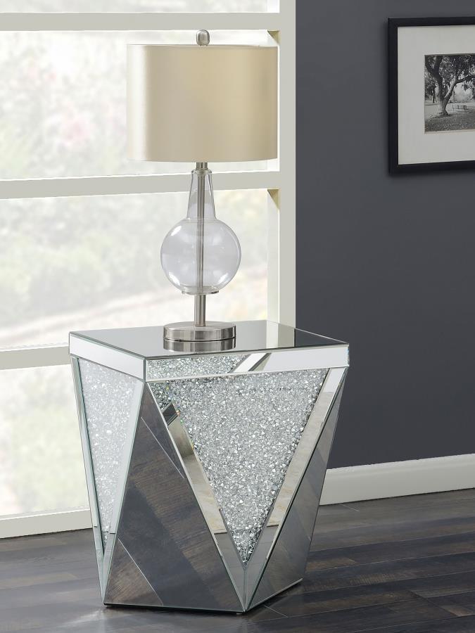 Amore - Square Mirrored Acrylic Crystal Side End Table - Silver