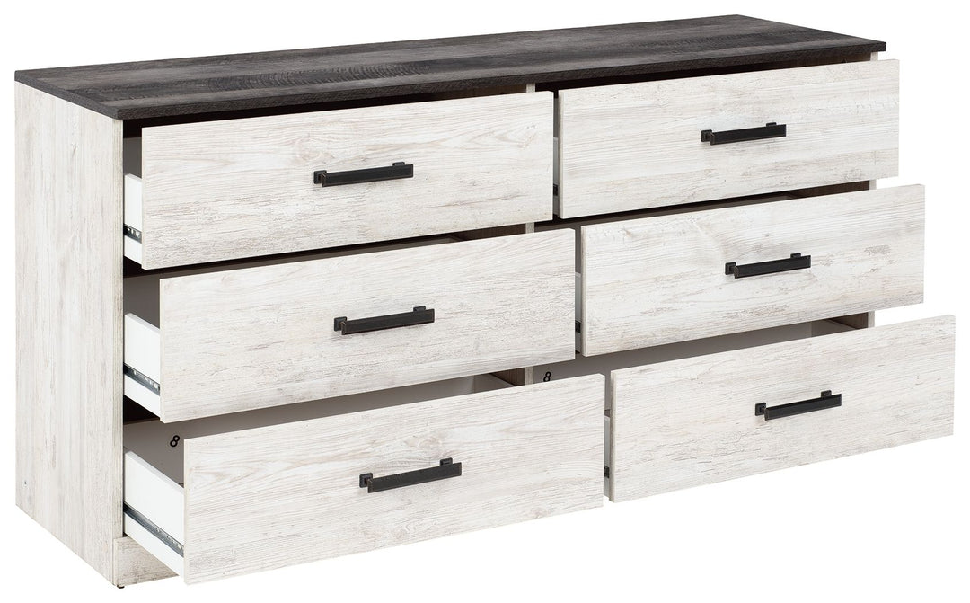 Shawburn - Six Drawer Dresser - Pewter-tone pulls - White / Black / Gray