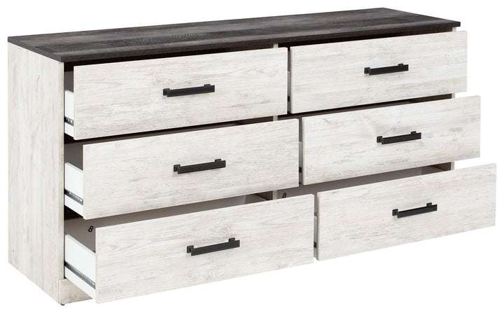 Shawburn - Six Drawer Dresser - Pewter-tone pulls - White / Black / Gray