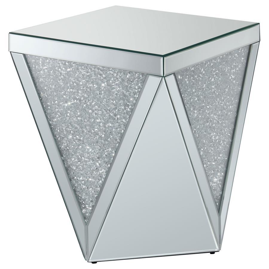 Amore - Square Mirrored Acrylic Crystal Side End Table - Silver