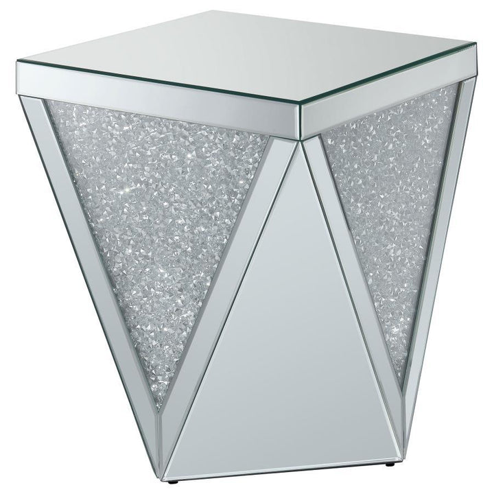 Amore - Square Mirrored Acrylic Crystal Side End Table - Silver