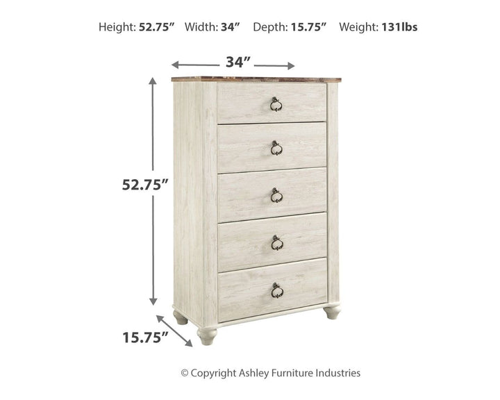 Willowton - Five Drawer Chest - Brown / Beige / White