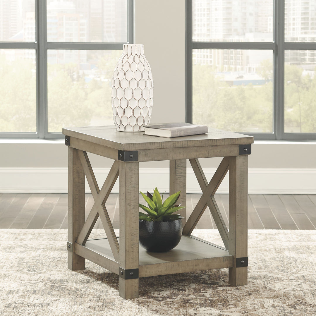 Aldwin - Rectangular End Table - Crossbuck Styling - Gray