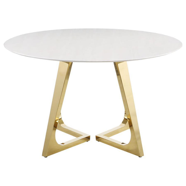 Gwynn - Round Marble Stainless Steel Dining Table - Gold
