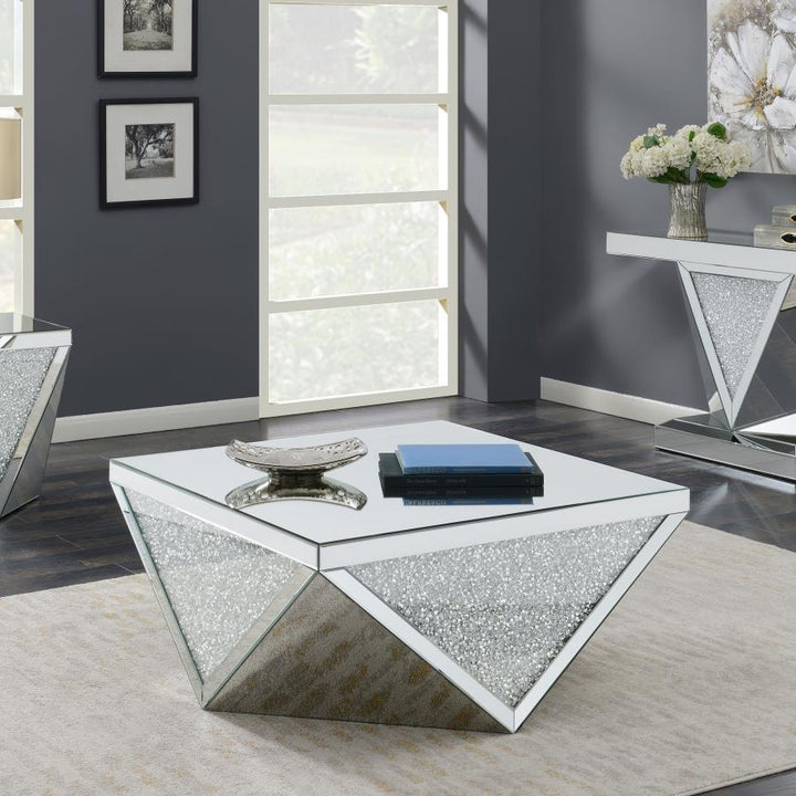 Amore - Square Mirrored Acrylic Crystal Coffee Table - Silver