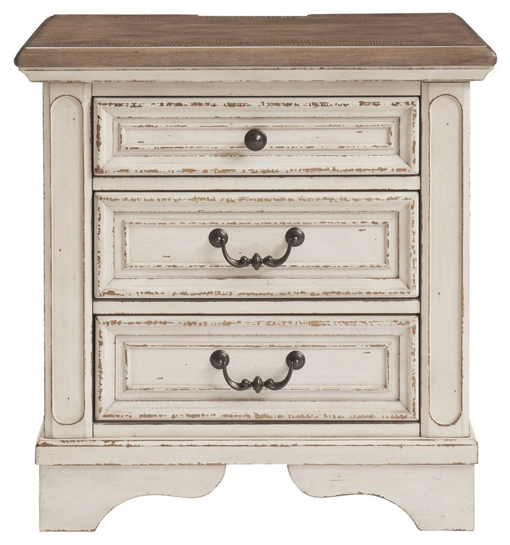 Realyn - Three Drawer Night Stand - White / Brown / Beige