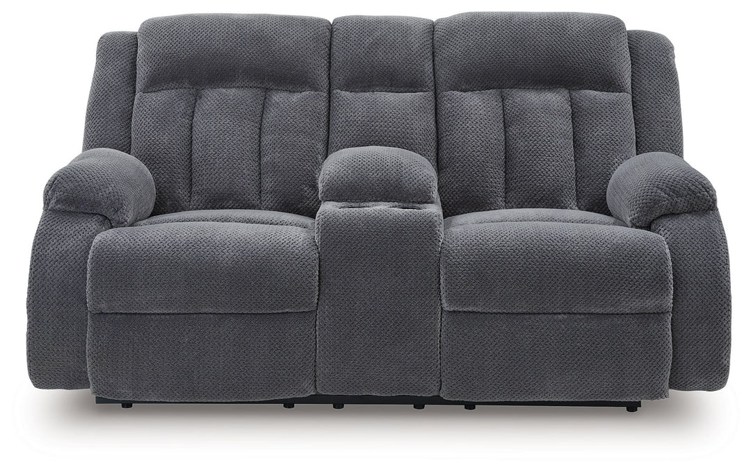 Observation - Double Reclining Power Loveseat With Console - Steel