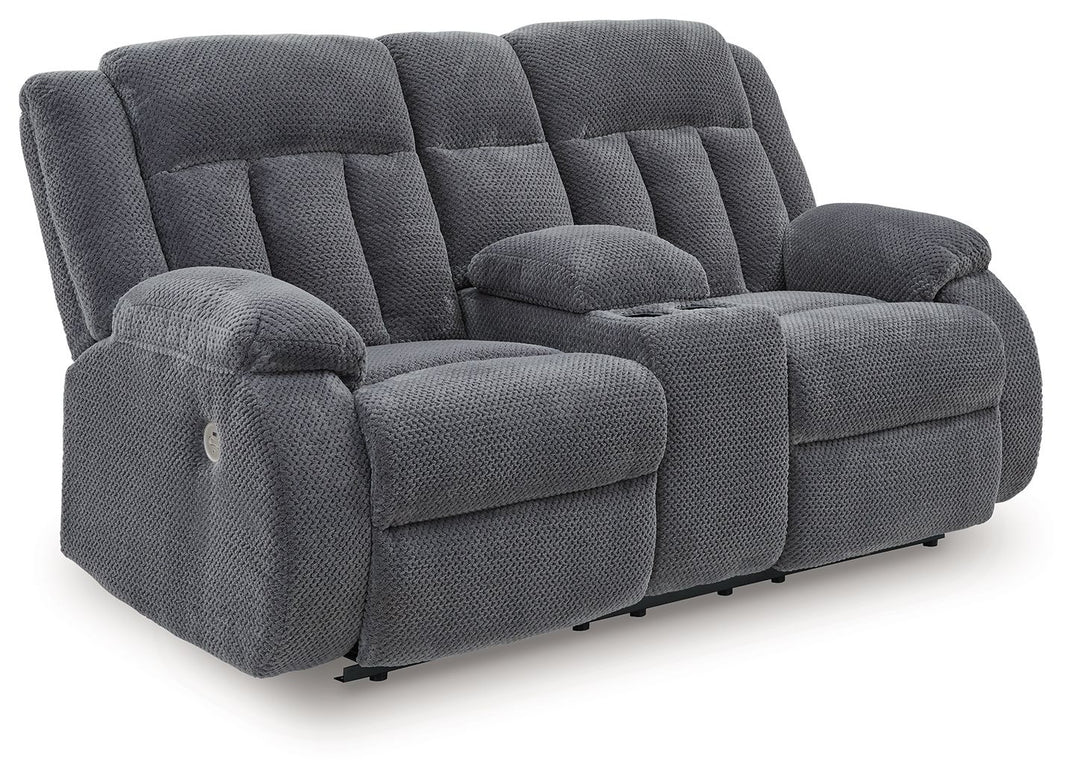 Observation - Double Reclining Power Loveseat With Console - Steel