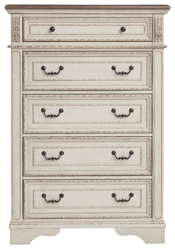 Realyn - Five Drawer Chest - White / Brown / Beige
