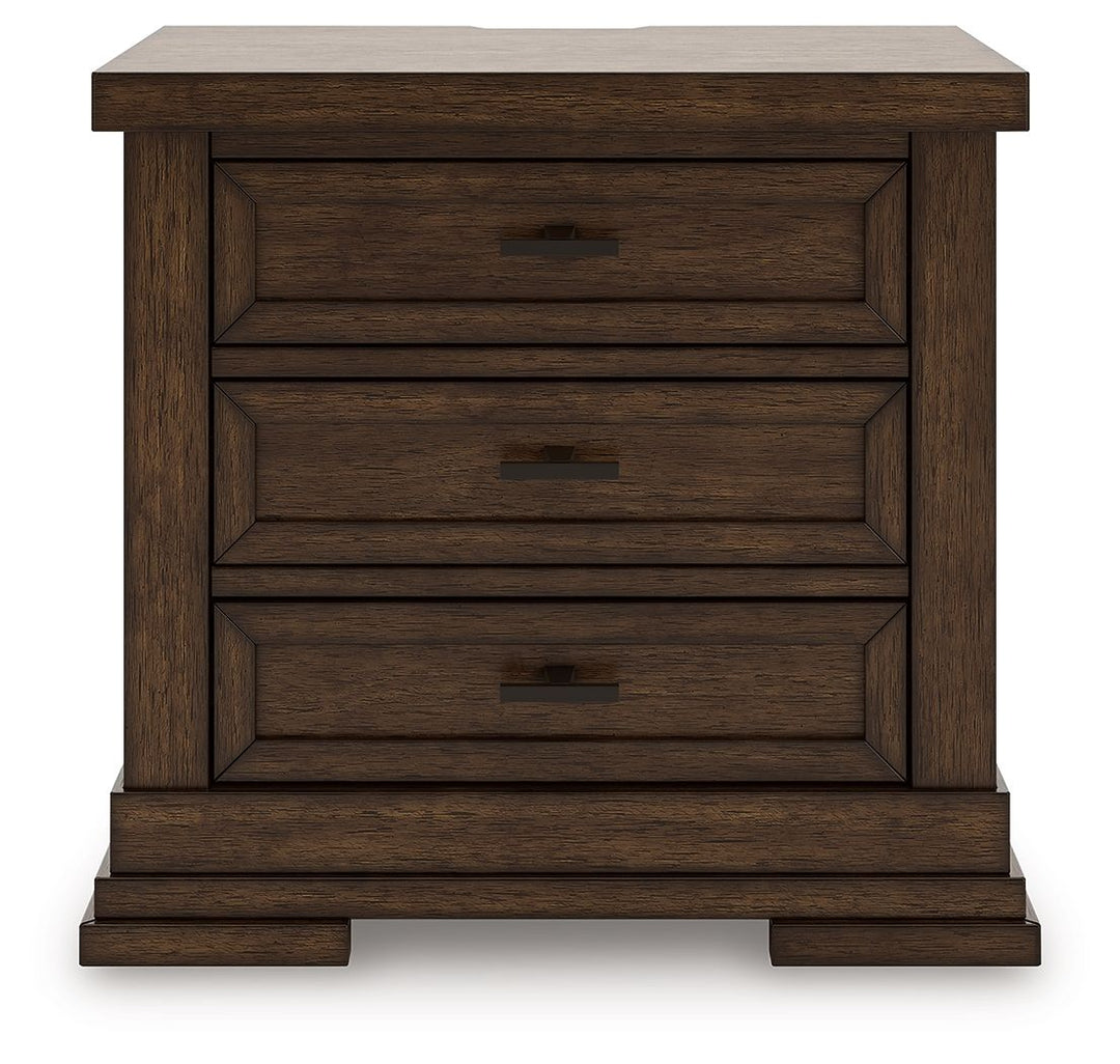 Taffenbrook - Three Drawer Night Stand - Medium Brown
