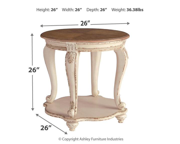 Realyn - Round End Table - White / Brown