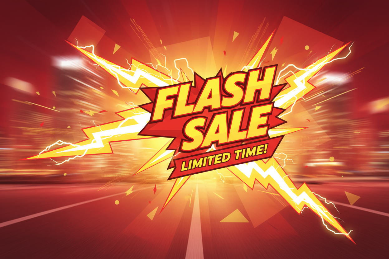 A red and yellow flash themed banner with the words saying "Flash Sale. Limited time!"