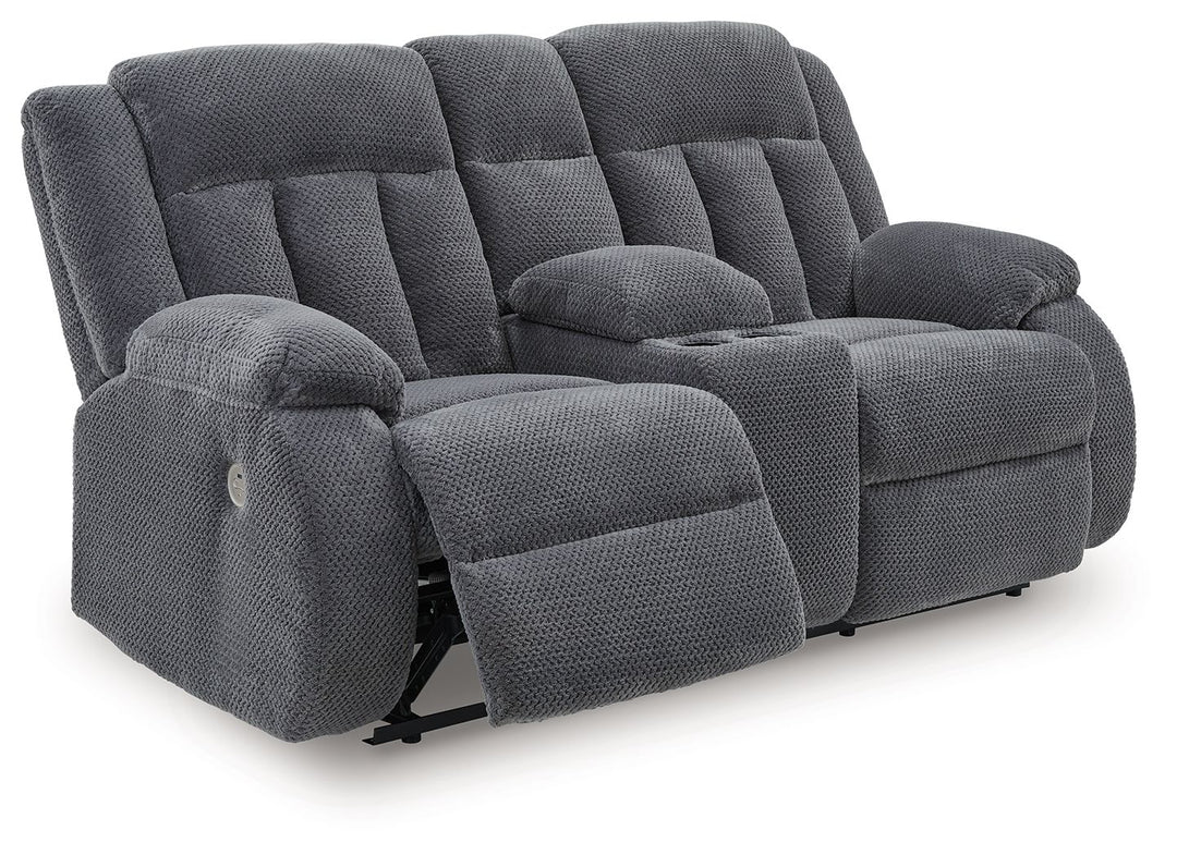 Observation - Double Reclining Power Loveseat With Console - Steel
