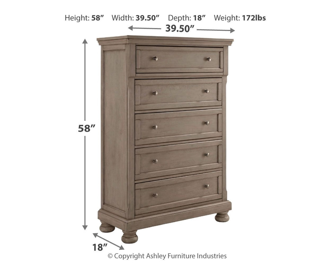 Lettner - Five Drawer Chest - 2-handles - Light Gray