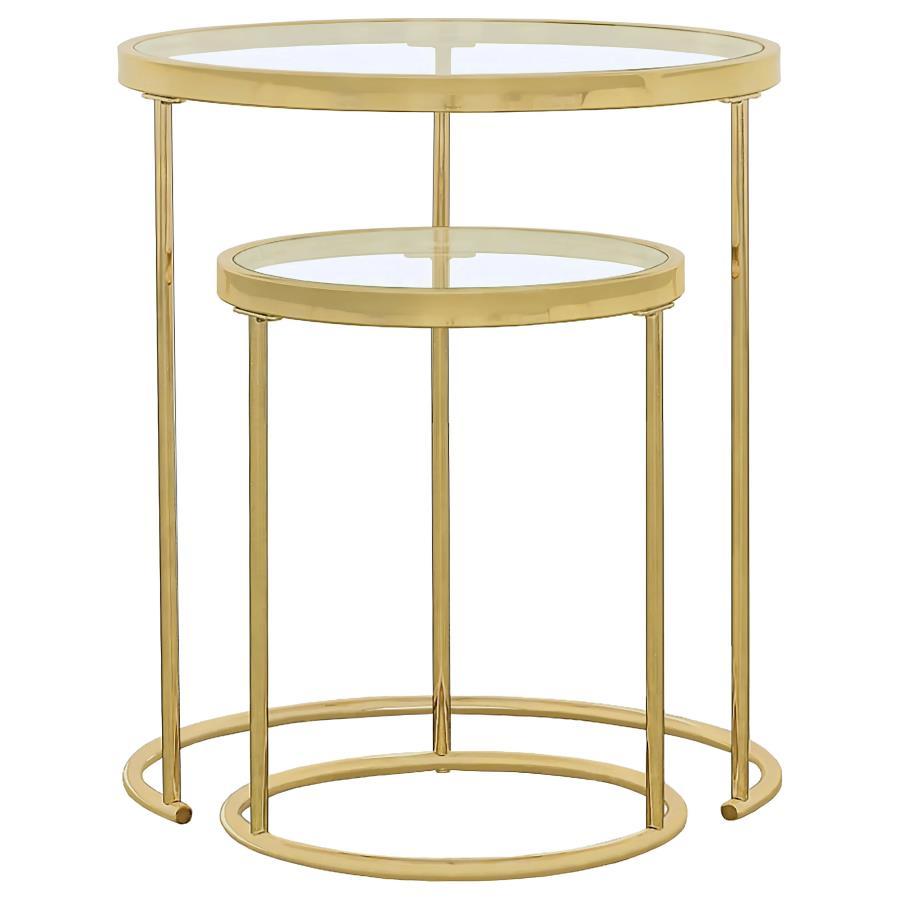 Maylin - 2 Piece Round Glass Top Nesting Table Set - Gold