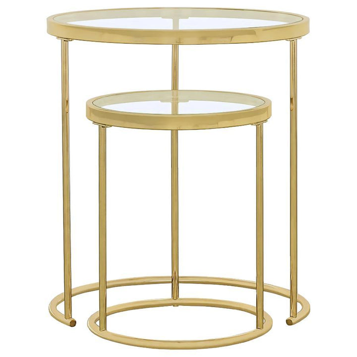 Maylin - 2 Piece Round Glass Top Nesting Table Set - Gold