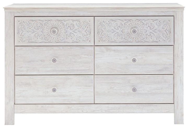 Paxberry - Six Drawer Dresser - Medallion Drawer Pulls - Whitewash