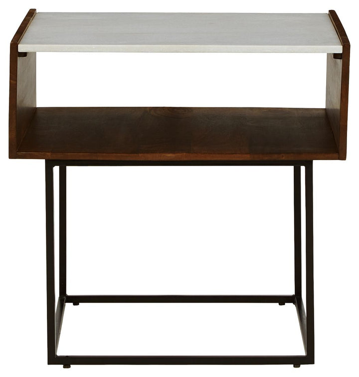 Rusitori - Rectangular End Table - Brown / Beige / White
