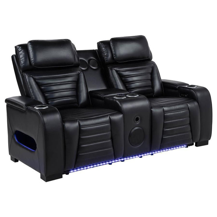 Zuma - Faux Leather Dual Power Reclining LED Loveseat - Black