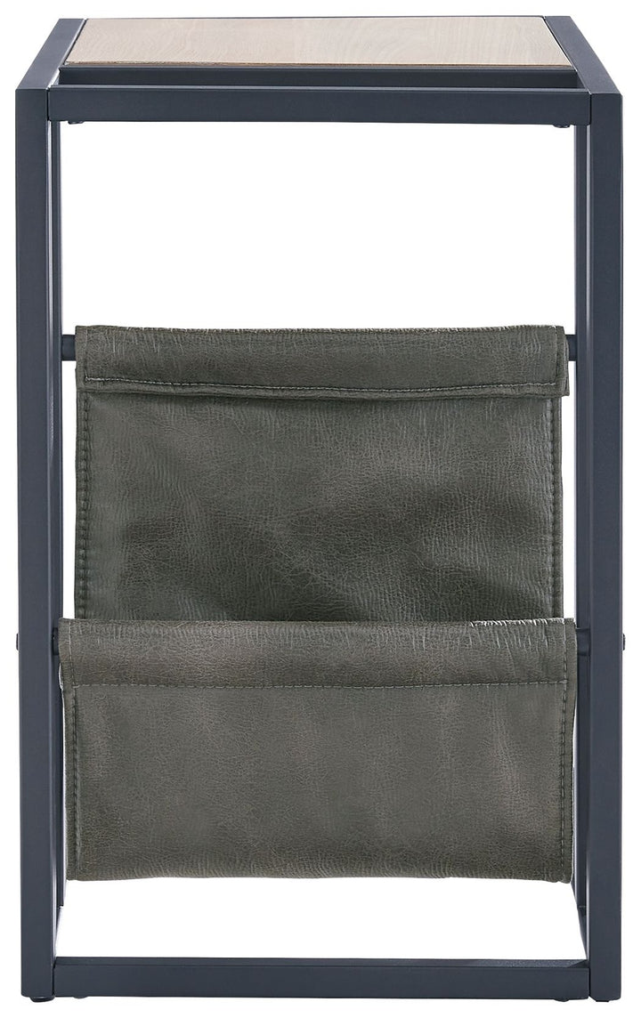 Freslowe - Chair Side End Table with Magazine Basket - Light Brown / Black