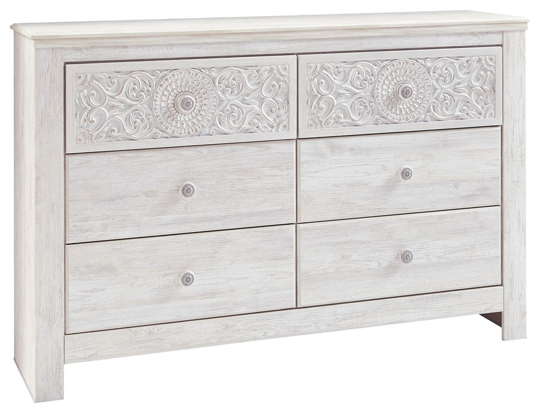Paxberry - Six Drawer Dresser - Medallion Drawer Pulls - Whitewash