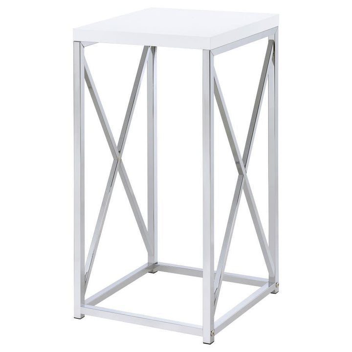 Edmund - Square Accent Side Table - White High Gloss And Chrome