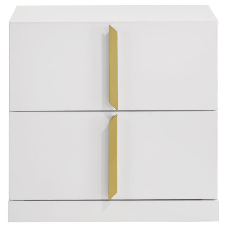 Ines - 2-Drawer Nightstand Bedside Table - White High Gloss