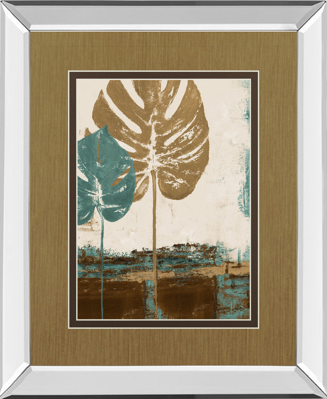 Blue Leaves Il By Patricia Pinto - Mirror Framed Print Wall Art - Dark Brown