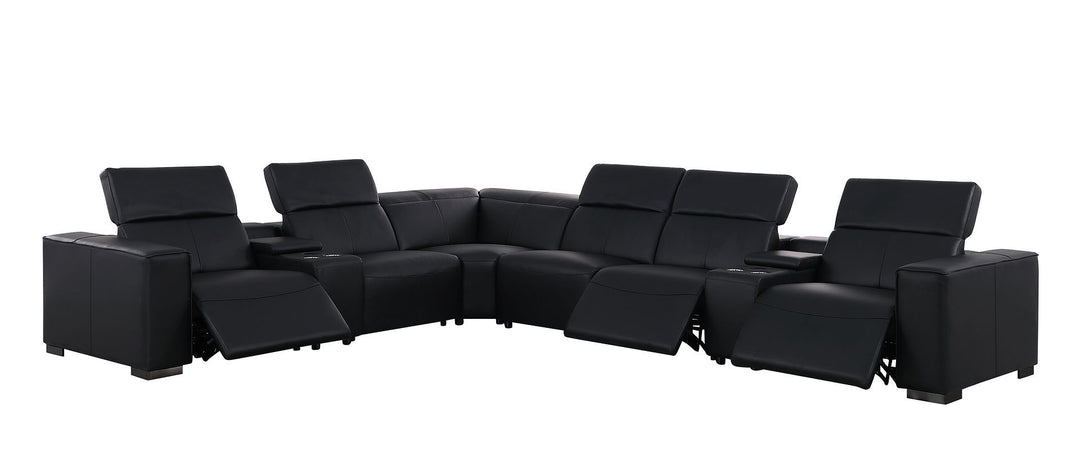 1208 - 8 Piece L Shaped Leather Sectional With 3 Power Recliners &amp; Power Headrests
