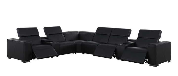 1208 - 8 Piece L Shaped Leather Sectional With 3 Power Recliners &amp; Power Headrests