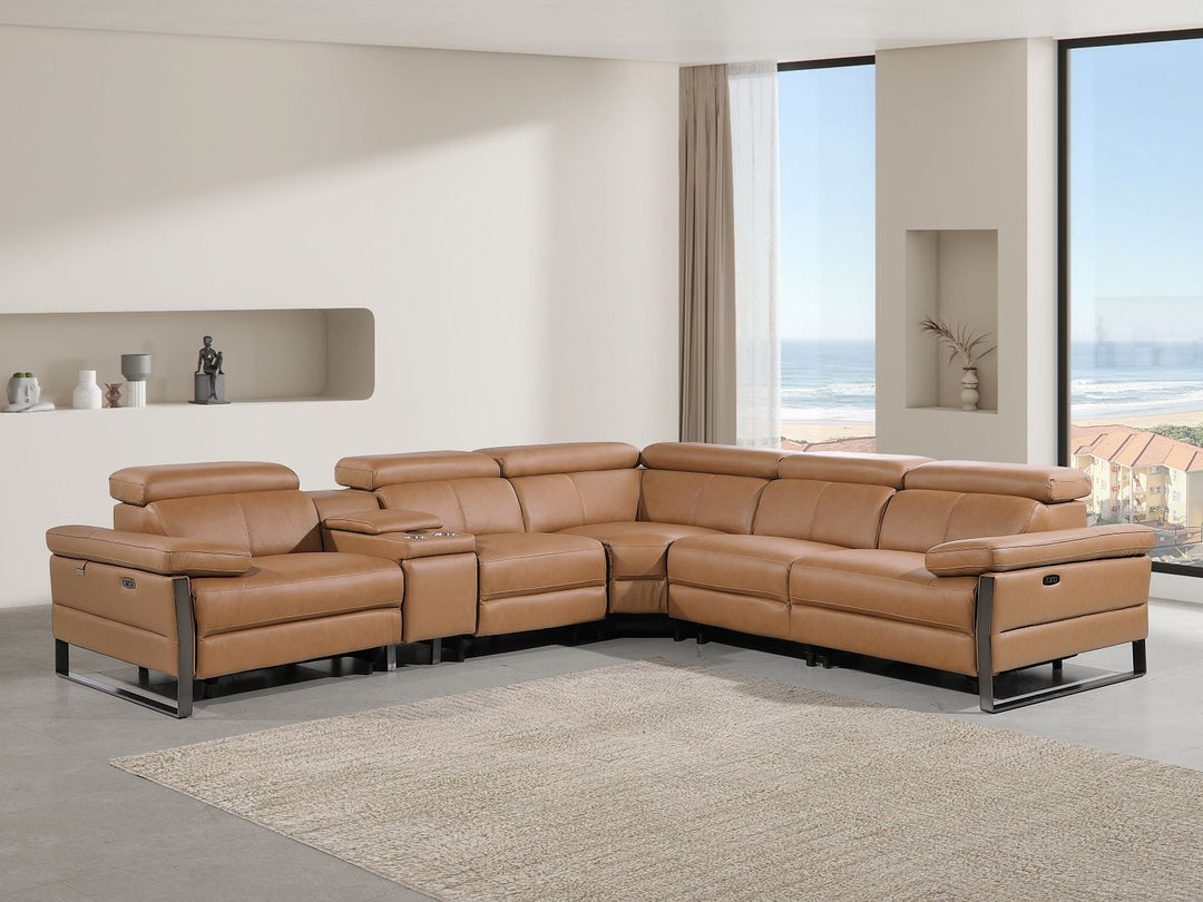 1246 - 6-Piece L-Shaped Modular Power Reclining Sectional With 3 Power Recliners And Power Headrests