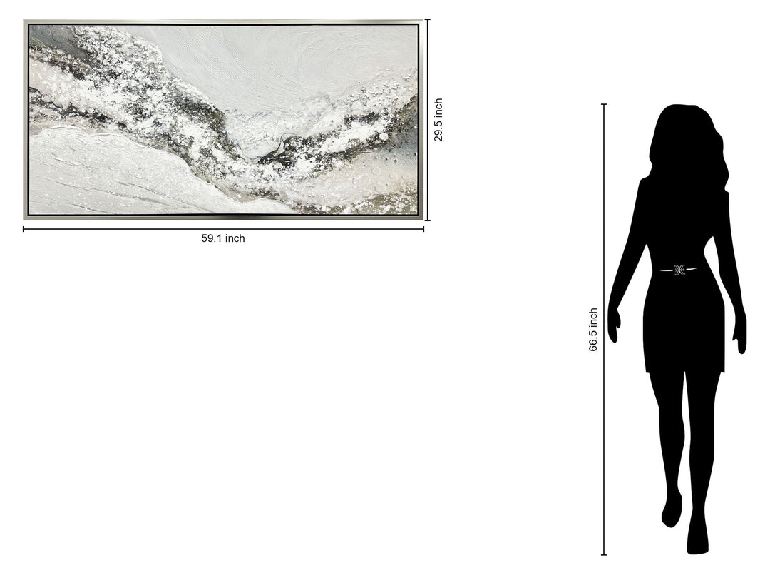 "Snowy Drift" Hand-Embellished Canvas In Frame - White / Gray