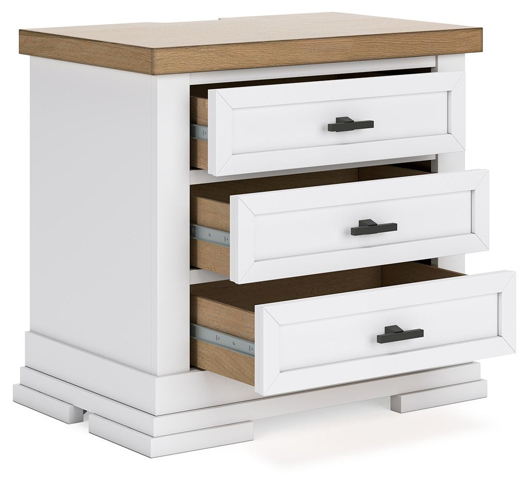 Ashbryn - White / Natural - Three Drawer Night Stand