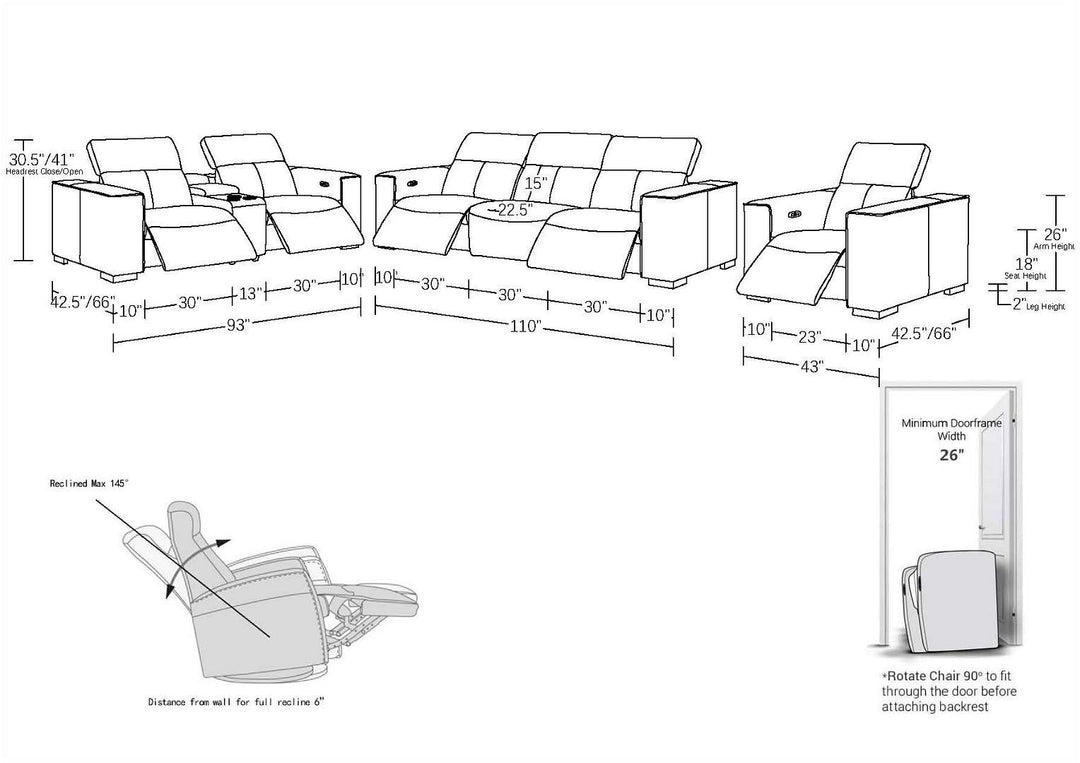 1208 - Modular Leather Set With 5 Power Recliners &amp; Power Headrests