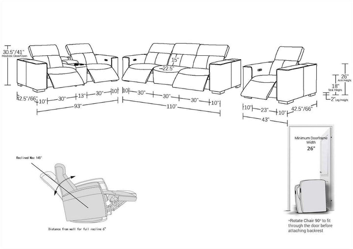 1208 - Modular Leather Set With 5 Power Recliners &amp; Power Headrests