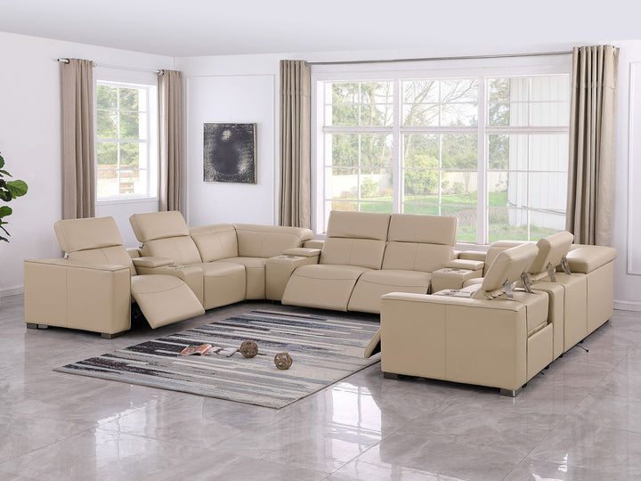 1208 - 12 Piece U Shaped Leather Sectional With 4 Power Recliners &amp; Power Headrest