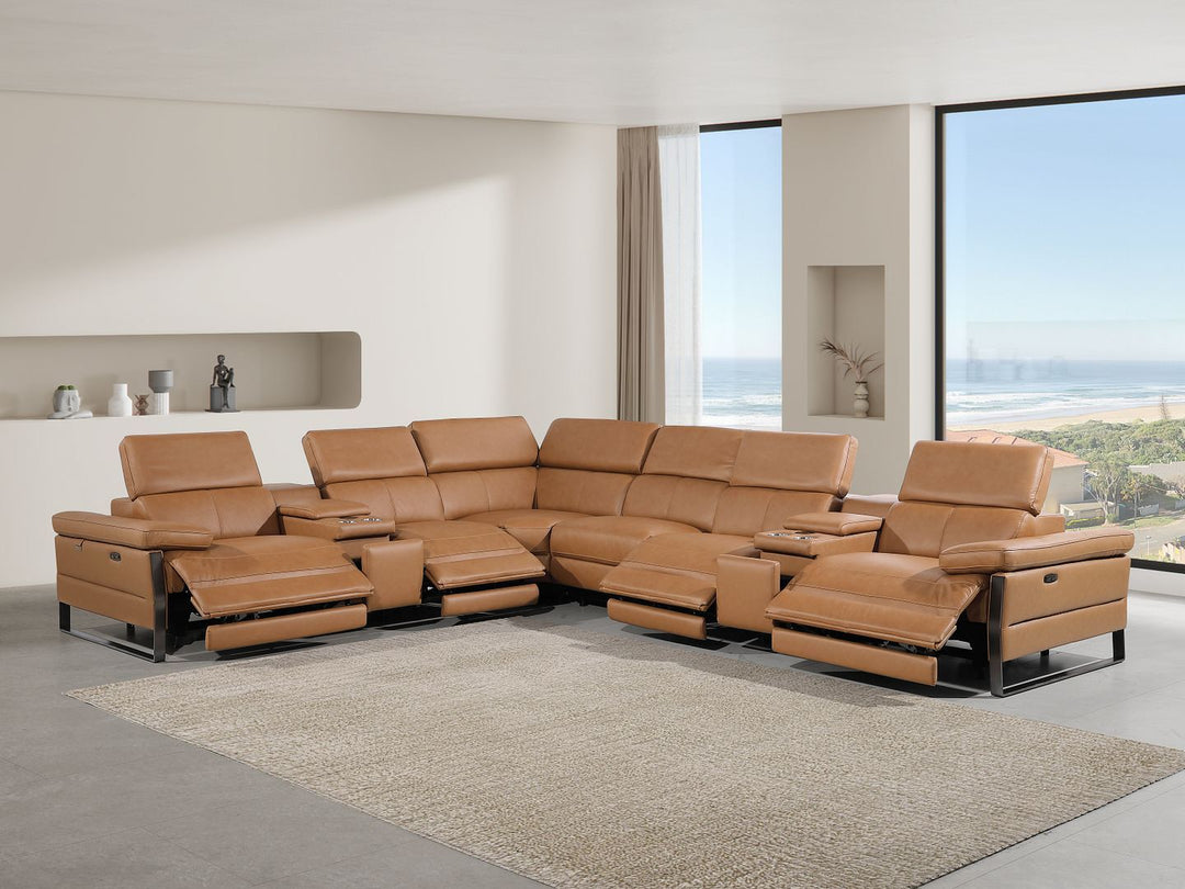 1246 - 8-Piece L-Shaped Modular Power Reclining Sectional With 4 Power Recliners And Power Headrests