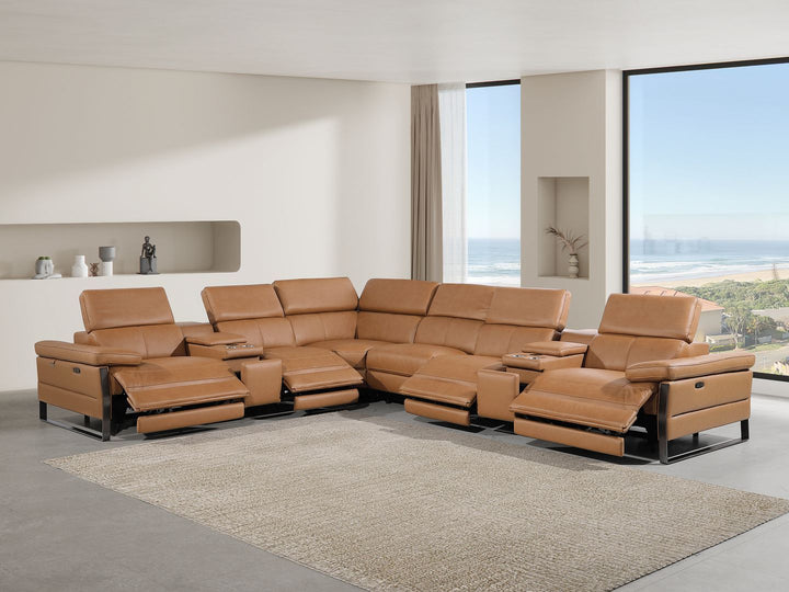 1246 - 8-Piece L-Shaped Modular Power Reclining Sectional With 4 Power Recliners And Power Headrests