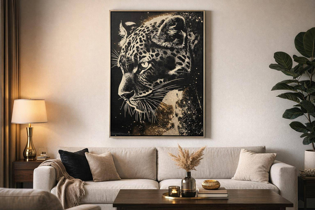 Midnight Prowl Hand-Embellished Canvas With Foil In Frame - Black / Ivory