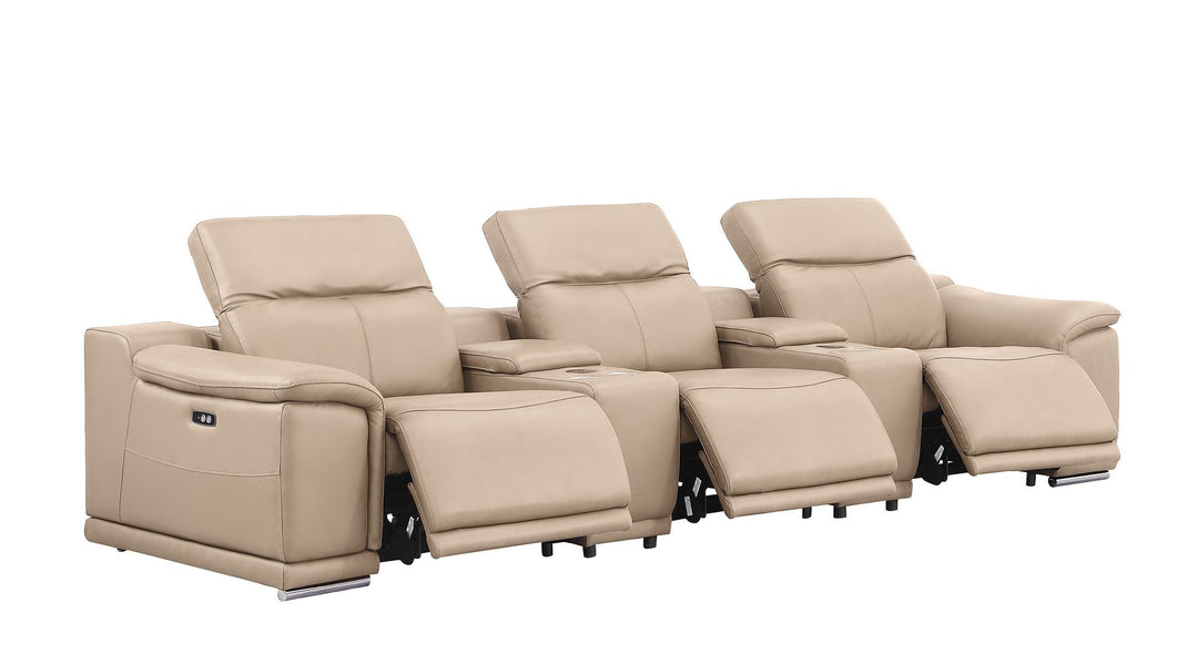 2679 - Genuine Leather Sofa With 3 Power Recliners &amp; Dual Storage Consoles