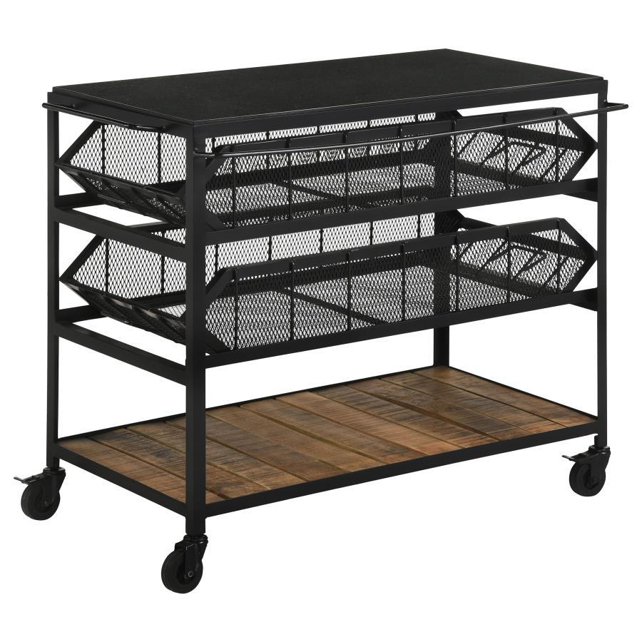 Evander - Marble Top Kitchen Cart With Removable Shelves - Black