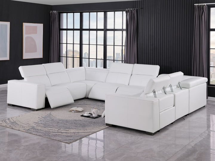 1208 - 8 Piece U Shaped Leather Sectional With 4 Power Recliners &amp; Power Headrests