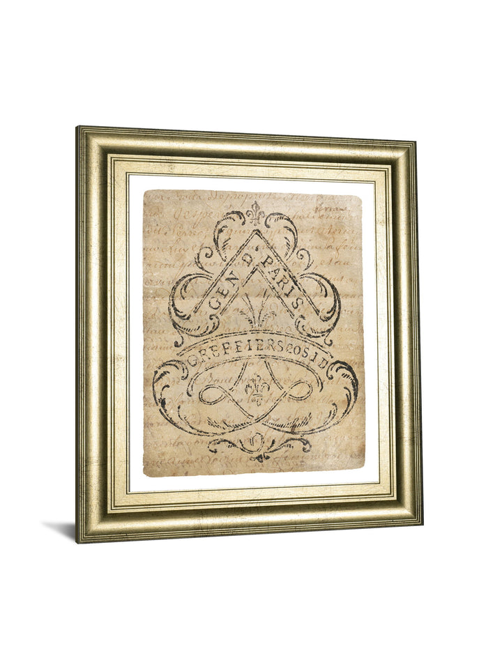 Letter Crest I Vintage V2 By Wild Apple Portfolio - Framed Print Wall Art - Beige