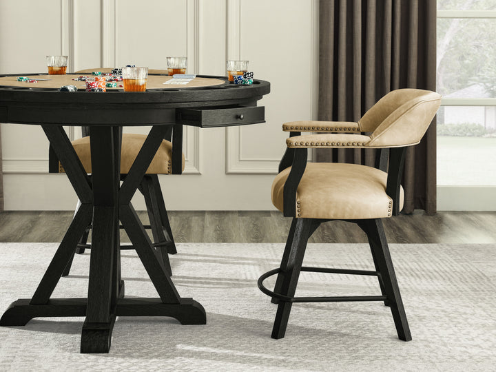 Rylie - 6 Piece Counter Dining Set (Counter Table With Game Top & 4 Counter Chairs) - Black / Sand