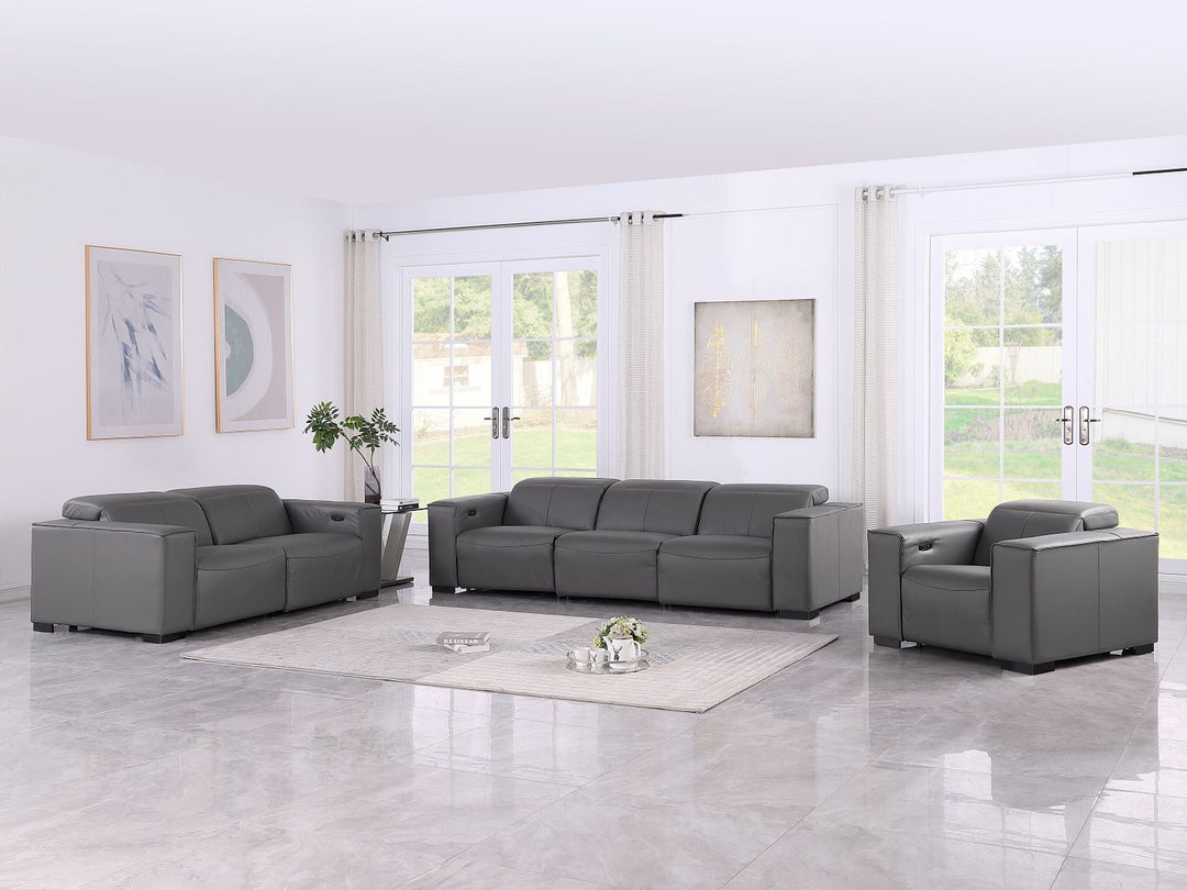 1208 - Leather Reclining Set (Sofa, Loveseat & Chair With 6 Power Recliners)