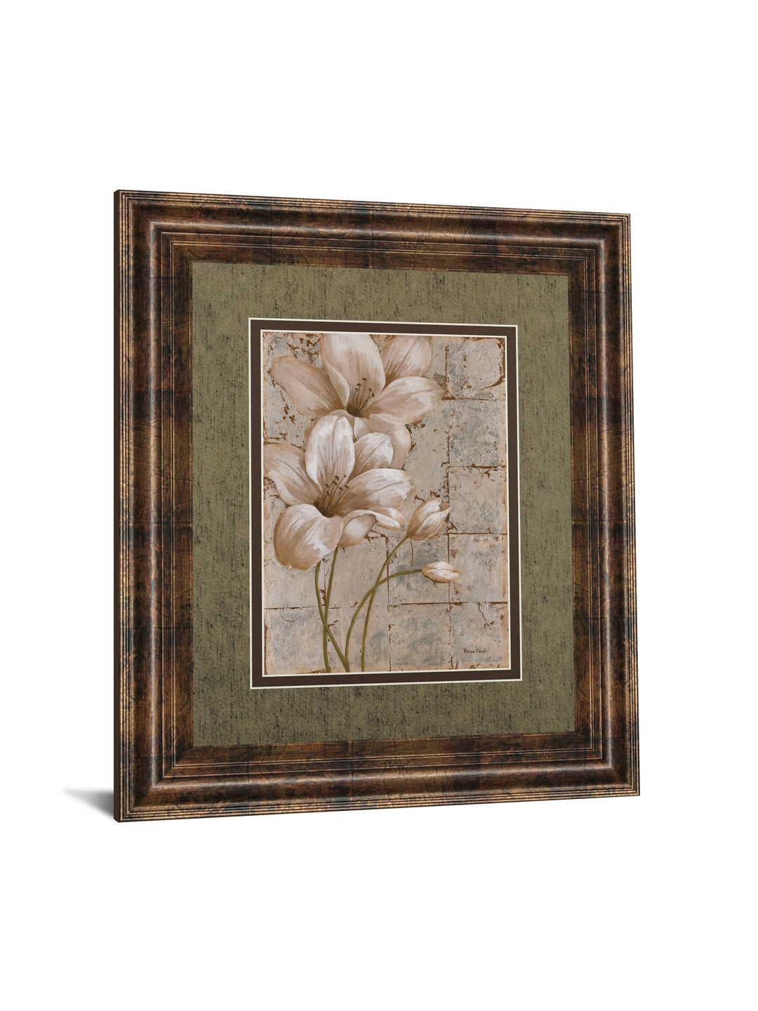Lilies On Silver I By Vivian Flasch - Framed Print Wall Art - Light Brown