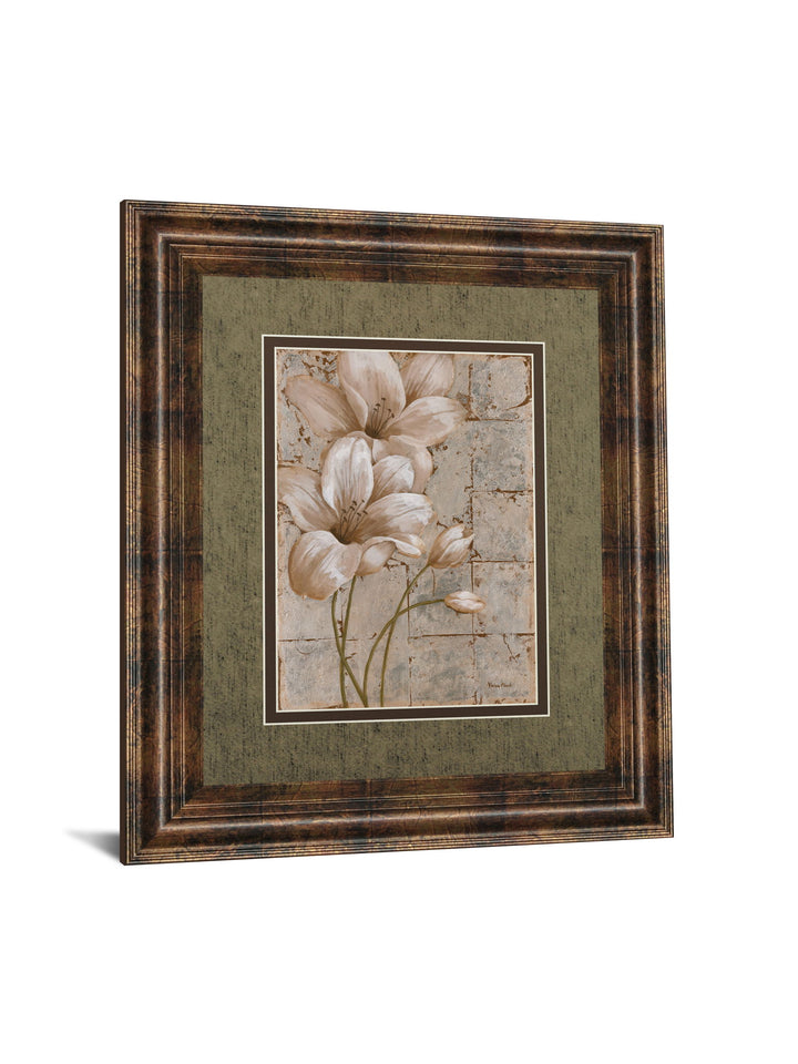 Lilies On Silver I By Vivian Flasch - Framed Print Wall Art - Light Brown